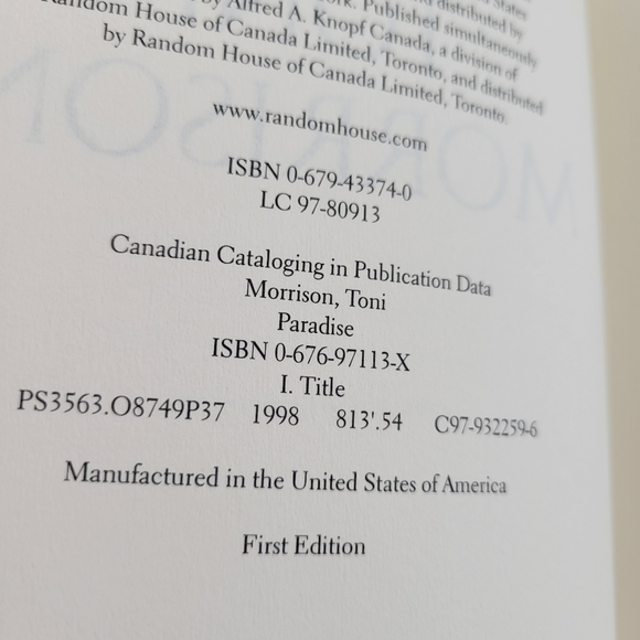 First Edition 'Paradise' by Toni Morrison - hardcover - Picture 2 of 7